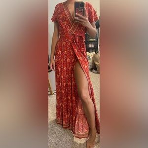 Small | Orange & Red | Boho Maxi | W/slit | wrap around | worn once